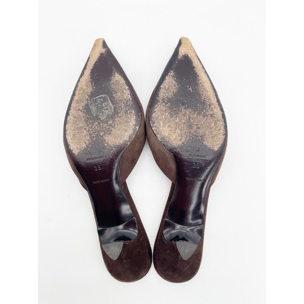 Prada Retro Vintage Y2K Brown Suede Western Buckle Kitten Heel Mules IT 35 - Picture 9 of 10